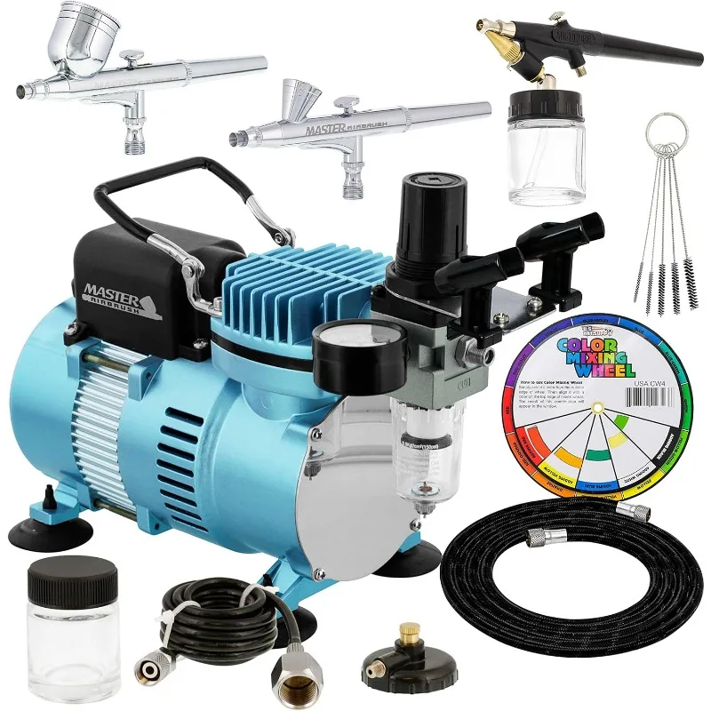 

Master Airbrush Cool Runner II Dual Fan Air Compressor Professional Airbrushing System Kit with 3 Airbrushes, Gravity