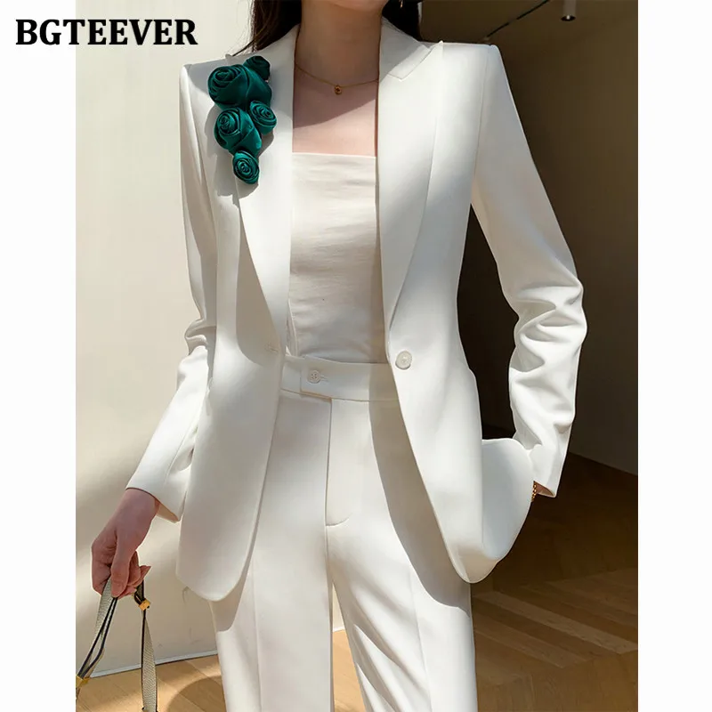 BGTEEVER Chic Casual sciolto donna 2 pezzi Blazer Set singolo bottone giacche e pantaloni tuta primavera moda donna pantaloni abiti