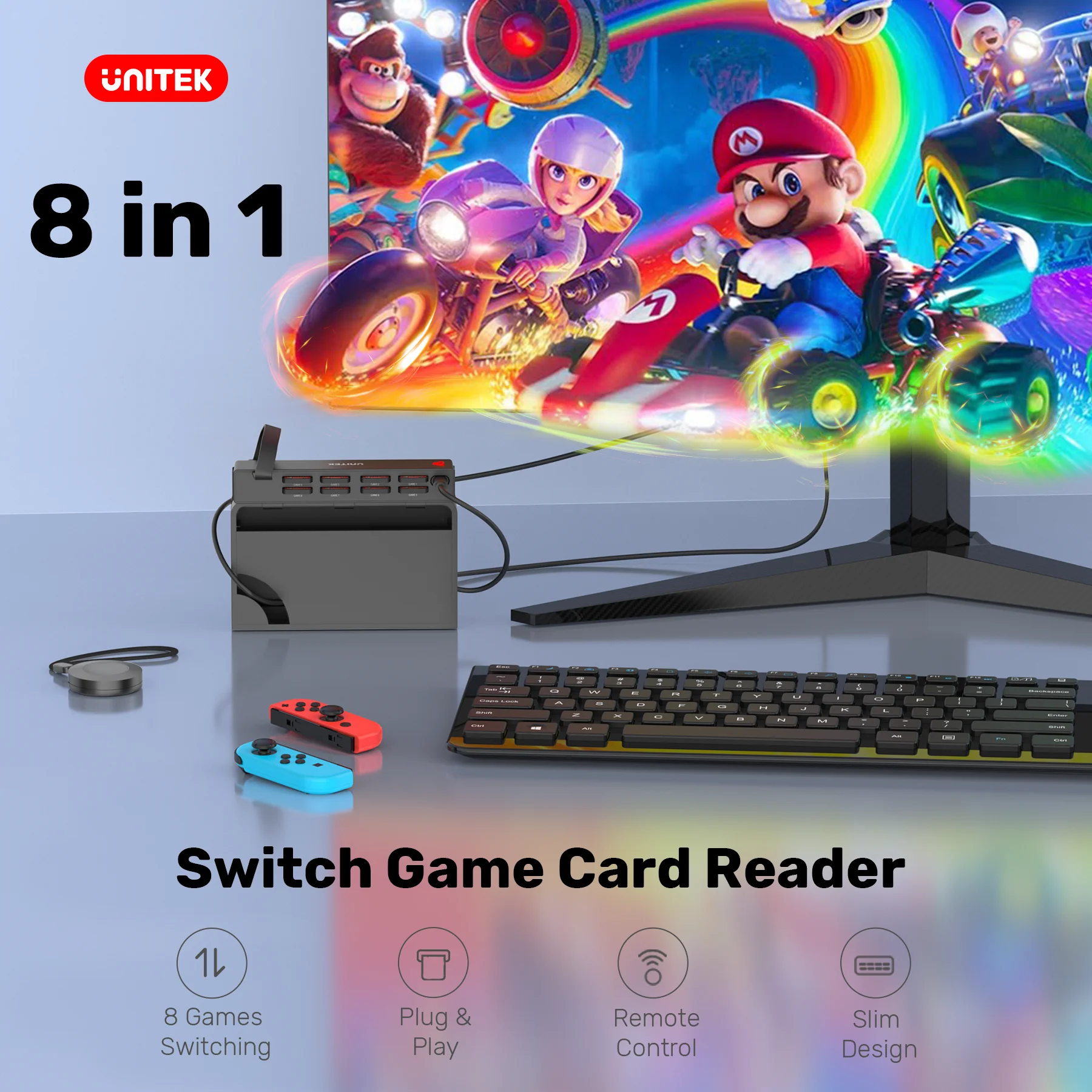 

8-in-1 Game Card Reader with Remote Control Switching Nintendo Switch/Switch OLED Console and Dock, Multiple Switch Games Reader