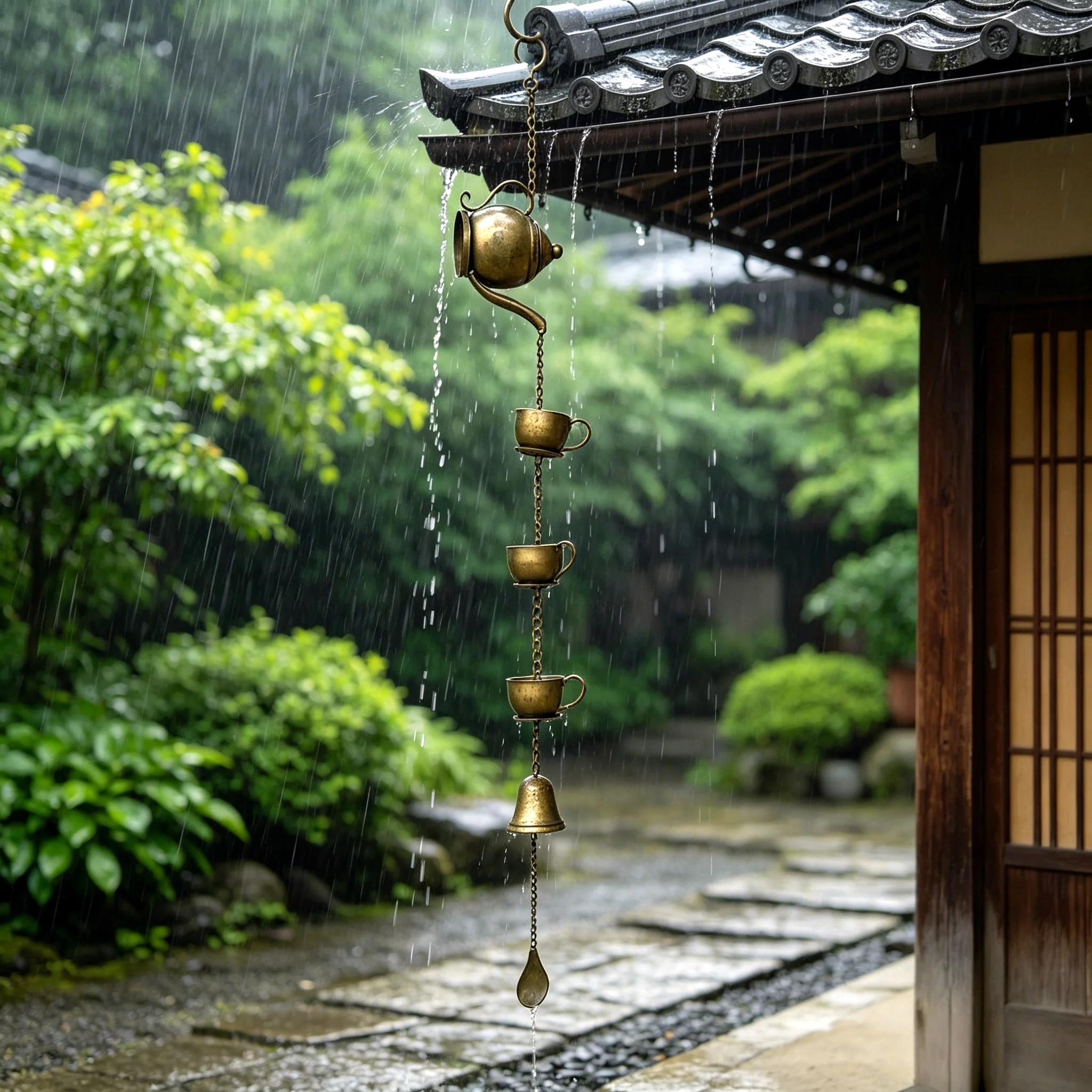 Rain Chain Gutter Drainage System for Courtyard, Chinese-Style Iron Art Decoration, Garden Outdoor Villa Eaves Drip Water Guide Rain Chain Wind Chime