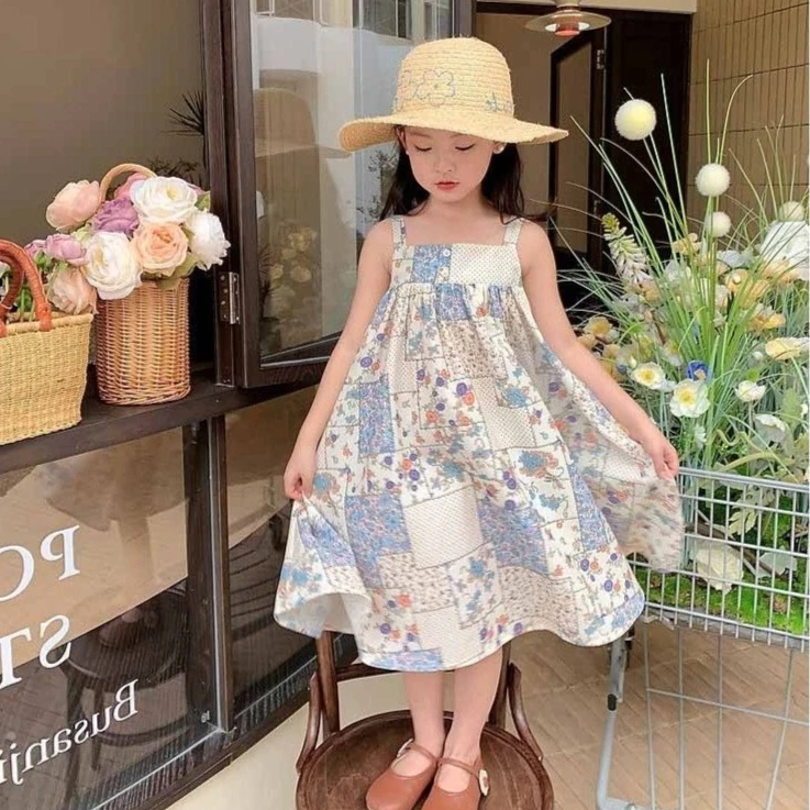 

Girls Skirt 2025 Summer New Childrens Clothing Korean Style Girl Baby Sweet Broken Flower Halter Skirt Casual Simple Tide