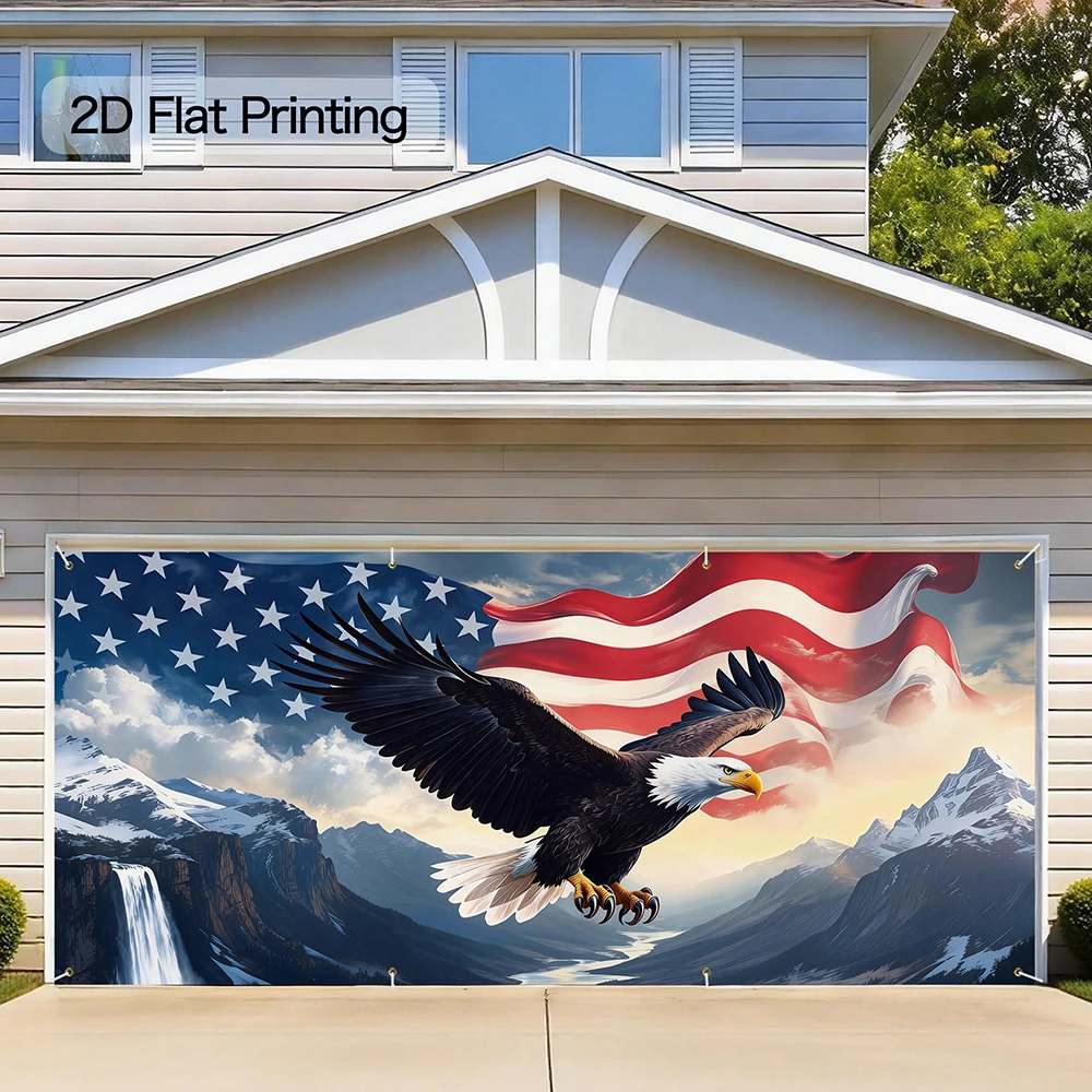 1pc Patriotic Garage Door Banner 13x6FT Garage Door Cover American USA Pride Backdrop for Independence Day Decor, Outdoor Wall