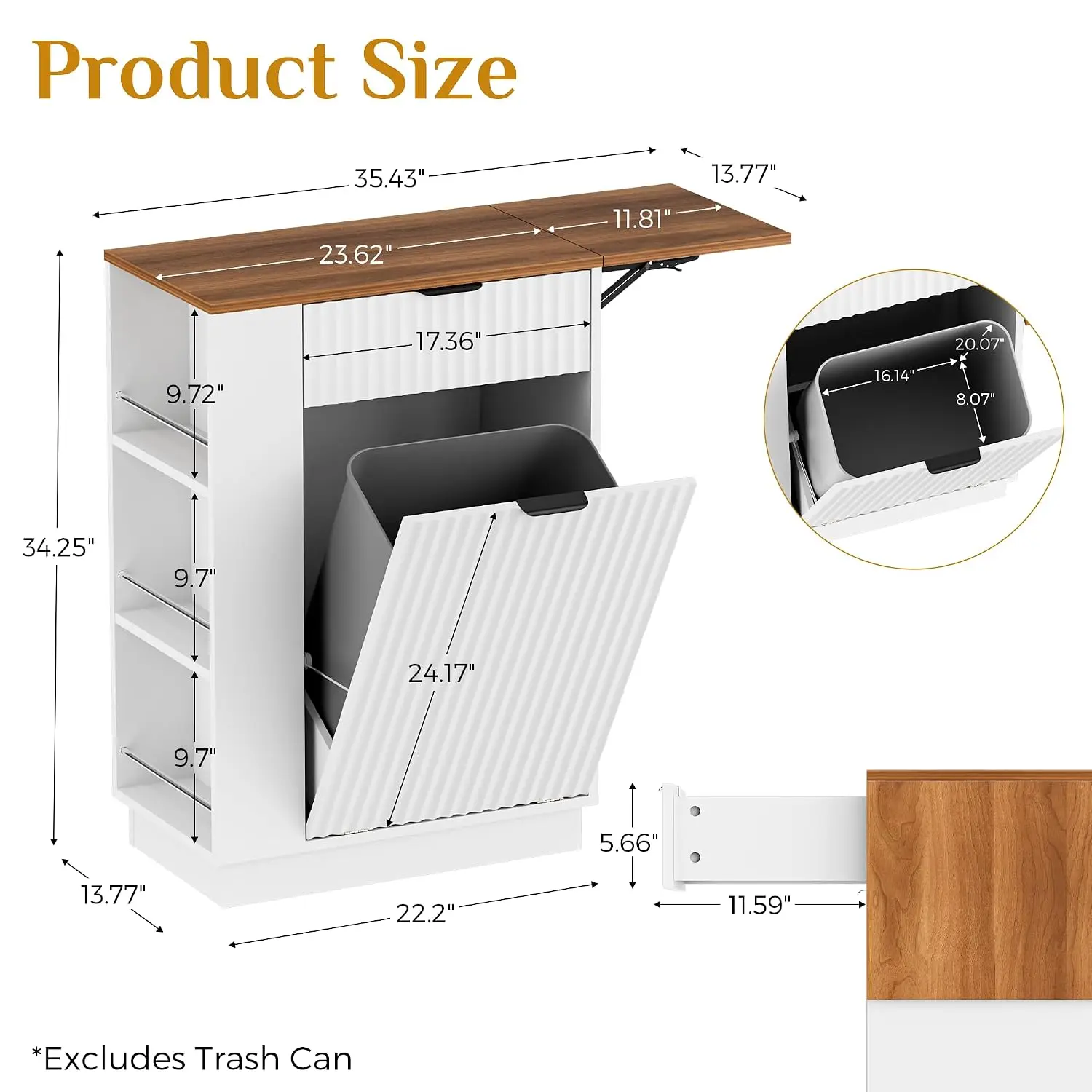 Kitchen Island Tilt-Out Trash Can Cabinet, 10 Gallon Fluted Laundry Hamper Cabinet with Drawers, Multipurpose, Customized