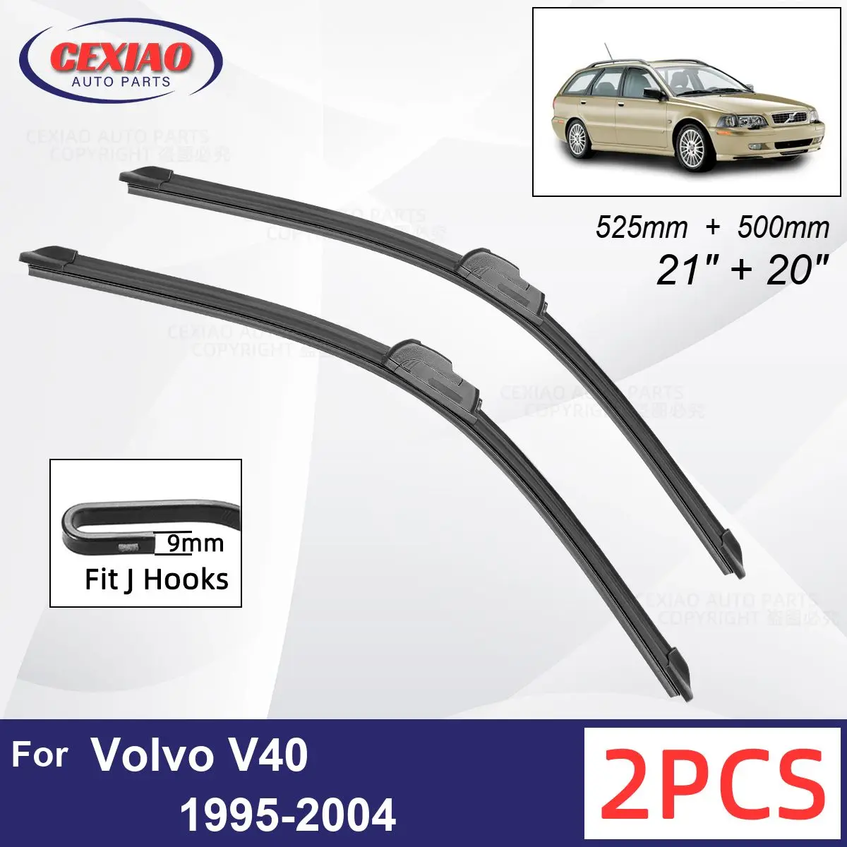 

Car Wiper For Volvo V40 1995-2004 Front Wiper Blades Soft Rubber Windscreen Wipers Auto Windshield 21"+20" 525mm + 500mm