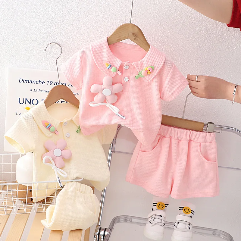 

Girls Clothes Sets Summer 2024 Children Polo T-shirts Shorts 2pcs Cute Suit For Baby Tracksuits Kids Jogging Outfits Toddler 5Y