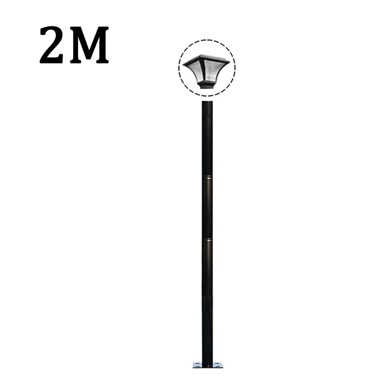 2 Meter Diameter 78mm High White Villa Courtyard Garden Solar Lighting Pole Sectional Black Galvanized Steel Pipe Street Lamp