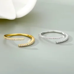 Exquisite Stainless Steel Line Double Layer Couple Opening Rings for Women Men Classic High Quality Gold Color Zircon Jewelry