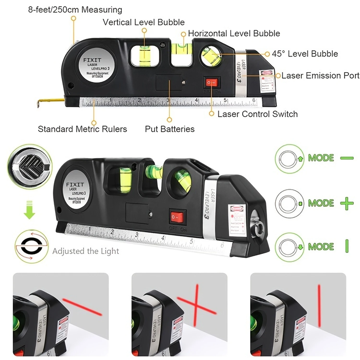 Multipurpose Laser Level Kit Standard Crosshair Laser Level Laser Line Level Beam Tool for Hanging Picture Cabinets Tile Walls.