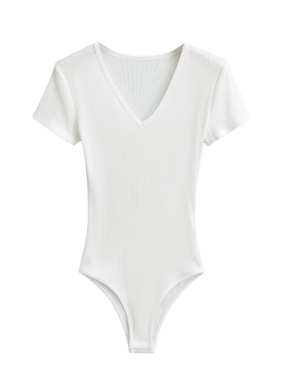 Combinaison sexy et épicée pour femme, t-shirt à col en V, coupe ajustée, couleur unie, haut de rue, base de t-shirt, vêtements d'été