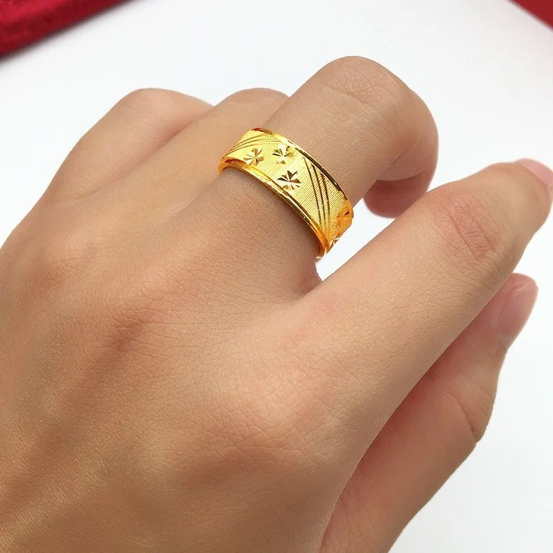 Ancient Imitation Men's Simple Wide Version Fashion Pure Copy Real 18k Yellow Gold 999 24k Ring with Closed Mouth for Boyfriend