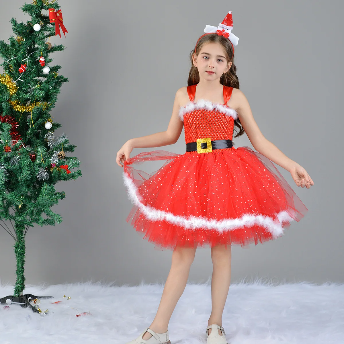 Christmas Dress Claus Costumes for Girls Xmas Tutu Dress Outfit for Kids New Year Princess Dresses Children Miss Claus Clothes