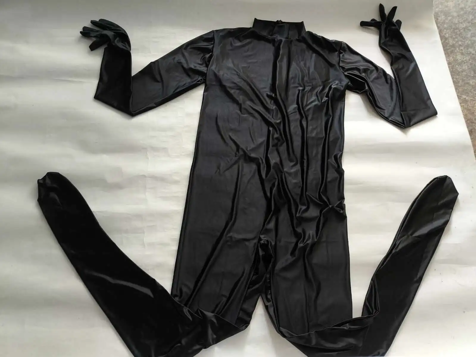 Sexy Women Long Sleeve Gloves Glossy Jumpsuit Zentai Suit Fitness Bodycon Plus Size Yoga Playsuit