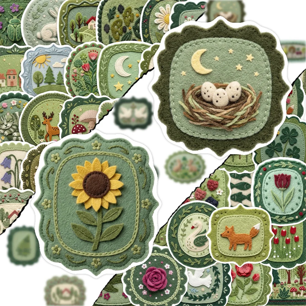 10/30/50pcs Green Cute Flowers Animal Pattern Embroidery Stickers DIY Guitar Notebook Laptop Aesthetic Graffiti Sticker Toy Gift