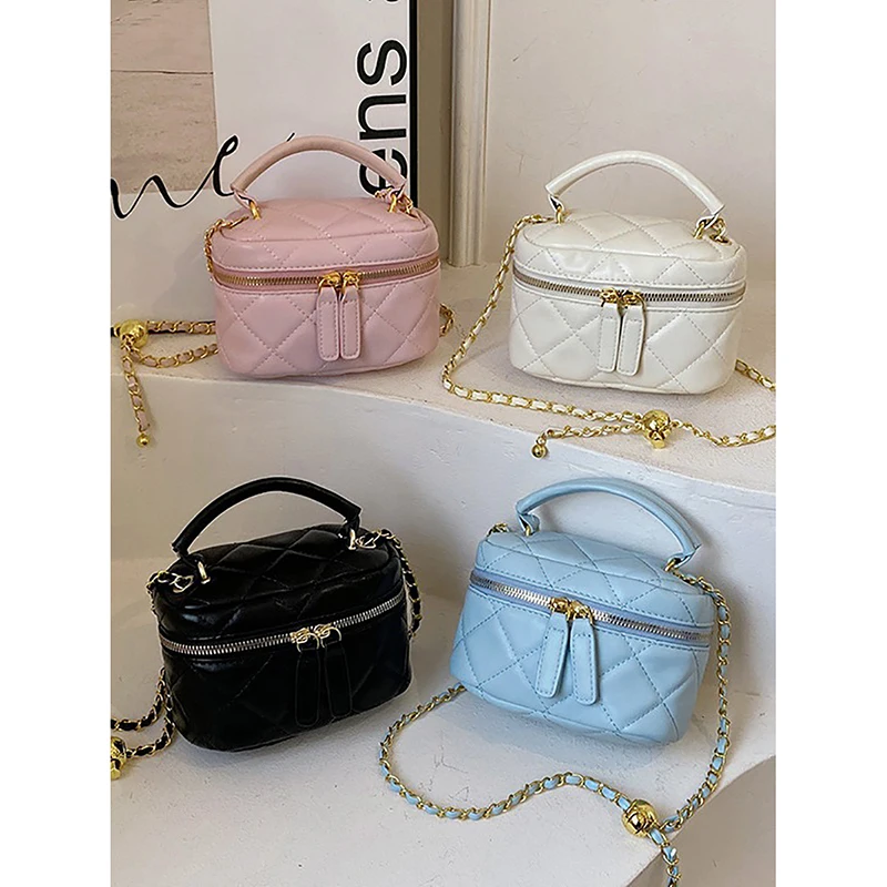 French Light Luxury Mini Chains Small Square Bag Casual Simple Solid Plaid Design Crossbody Bag Women\'s Fresh Cute Shoulder Bags