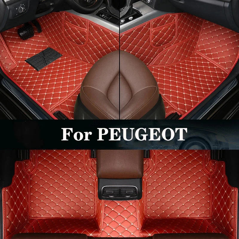 

New Side Storage Bag With Customized Leather Car Floor Mat For PEUGEOT 2008 3008 3008GT Line 4007 4008 5008(5seat) Auto Parts