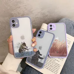 Cartoon Animal Cat Scenery Phone Case For iphone 15 11 12 14 13 Pro Max Mini X XR XS 7 8 Plus SE2 Autumn Night Shockproof Cover