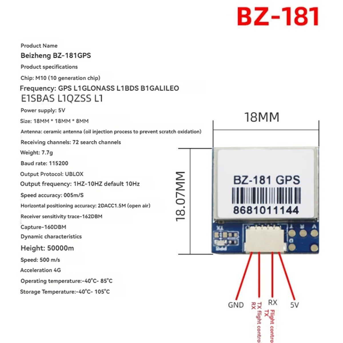 BZGNSS BZ-181 GPS Module Dual Protocol for FPV Flight Control Fixed-Wing Out of Control Return Rescue Drone Parts