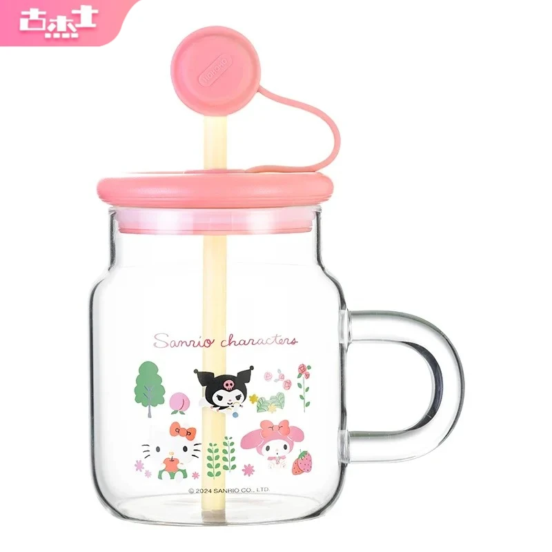 

For Sanrio Glass Cup High Borosilicate Straw Glass Heat-resistant Water Mug with Handle Cartoon Pattern Cold&Hot Drink Juice Cup