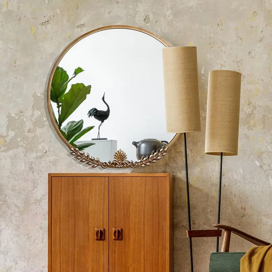 

Круглое настенное зеркало, 20 дюймов, с металлическим декором в виде листьев, античное золото, настенное зеркало для ванной комнаты, декоративные круглые зеркала в античном стиле для гостиной