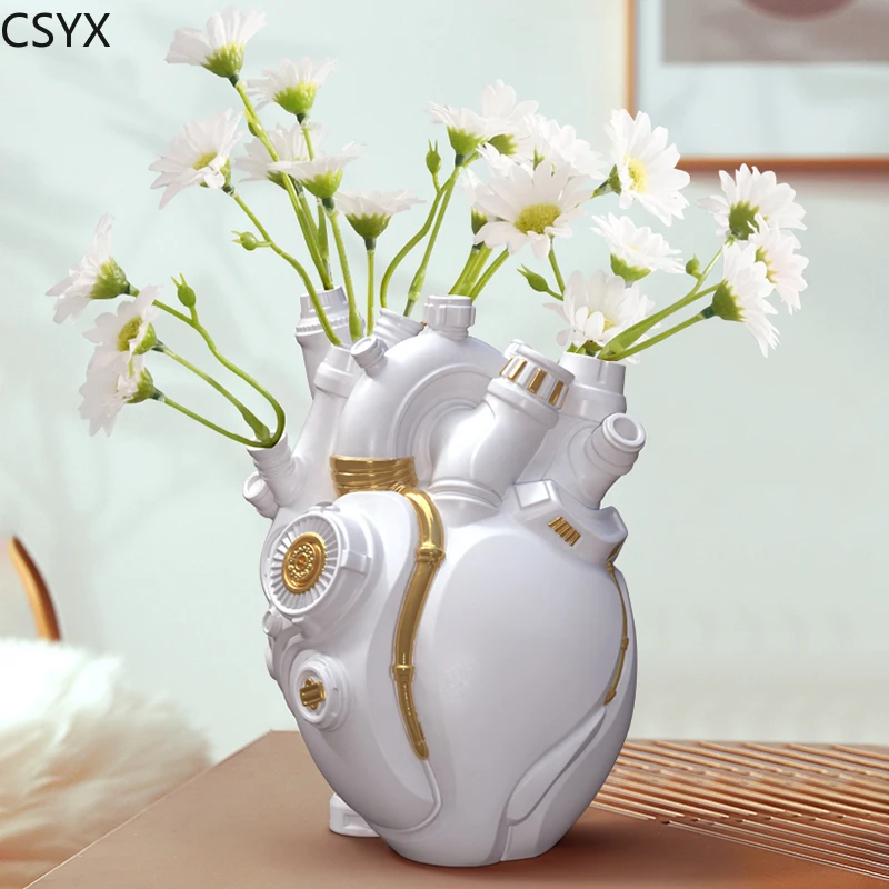 

Home Decor Mechanical Heart Cardiac Vase Home Desktop Decoration Crafts Resin Home Flower Arrangement Decoration Ornaments