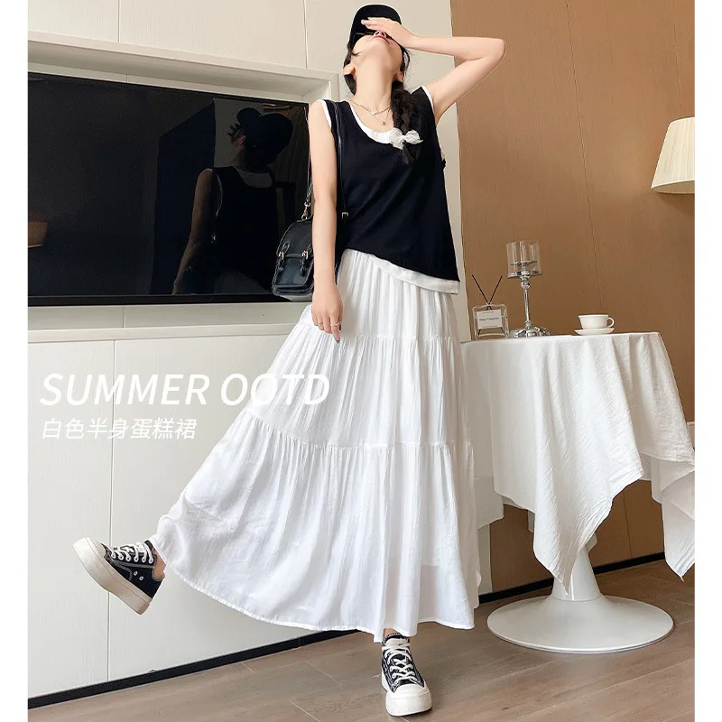 

Women's White Cake Dress for Spring and Autumn2025New Mid-Length High WaistaSummer Petite Puffy Midi Skirt