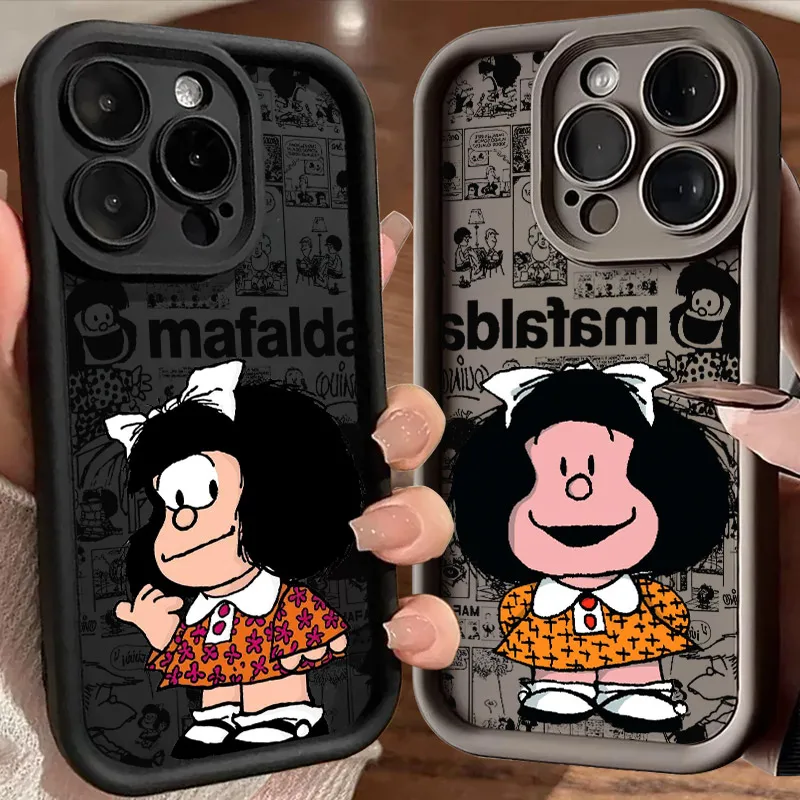 

Mafaldas Cartoon Anime Phone Case For iPhone 17E 11 12 13 14 15 16 17 Pro Max Fundas 17 Air Plus 16e 13 Mini Silicone Back Cover