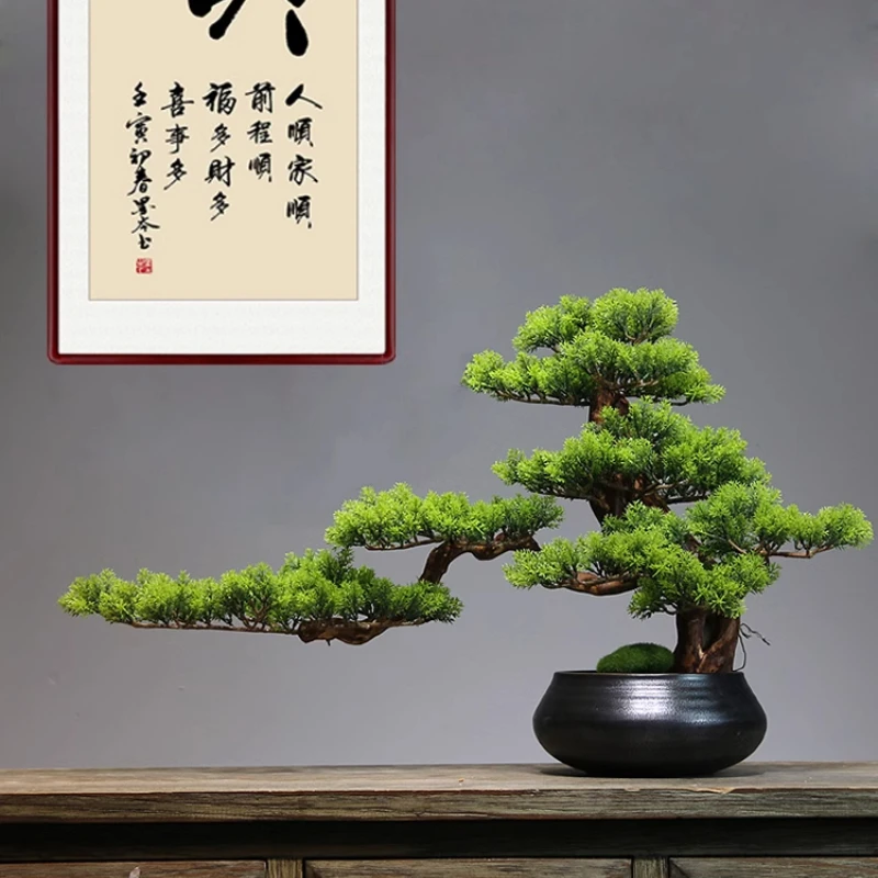 Simulation welcome pine bonsai decoration living room porch cabinet home decoration Chinese tea table room hotel micro landscape