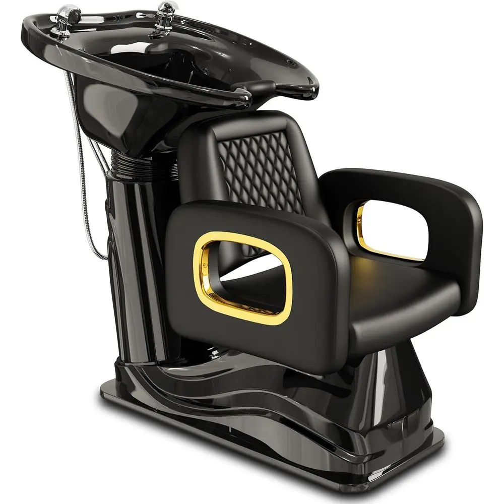 

Black and Gold Shampoo Chair, Professional Shampoo Bowl and Chair Set for Salon, Comfortable Barber Backwash Chairs with Memory