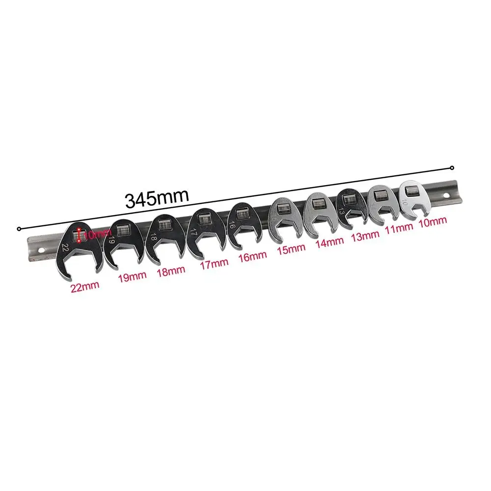 10Pcs/Set 10-22mm Crowfoot Wrenches Metric Foot 3/8Inch Drive Open End Spanner Carbon Steel Horn Wrench Head