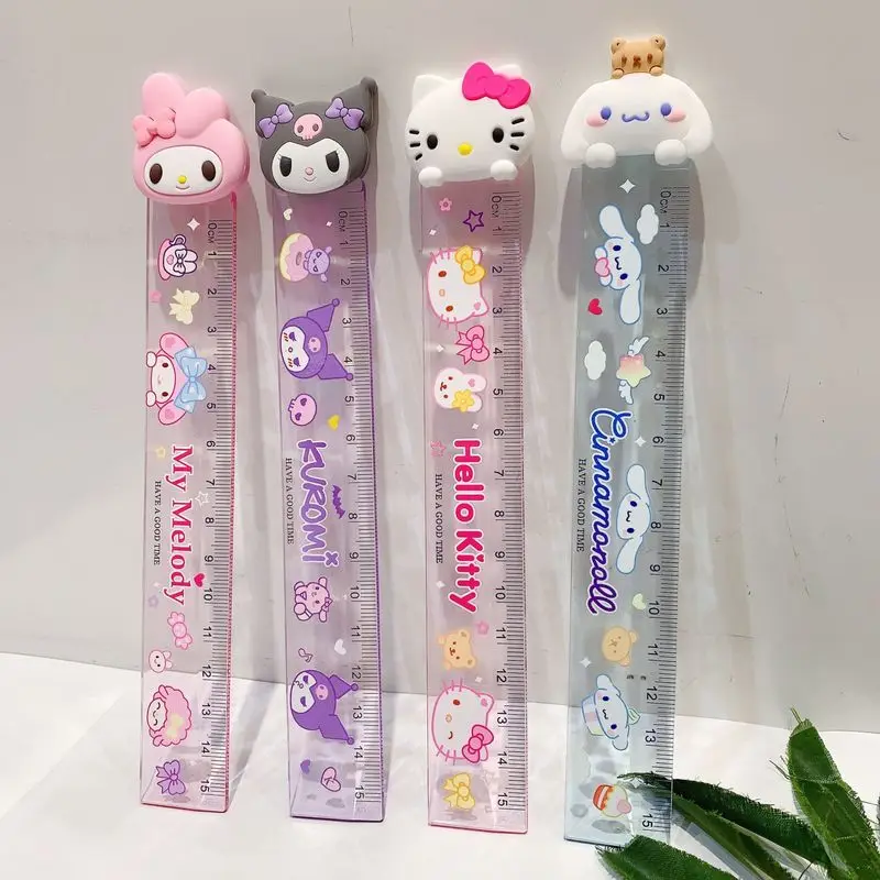 Sanrio-Regla acrílica Kawaii Cinnamonll Pochacco de borde recto para estudiantes, regalos de aprendizaje, papelería, venta al por mayor, novedad, 48