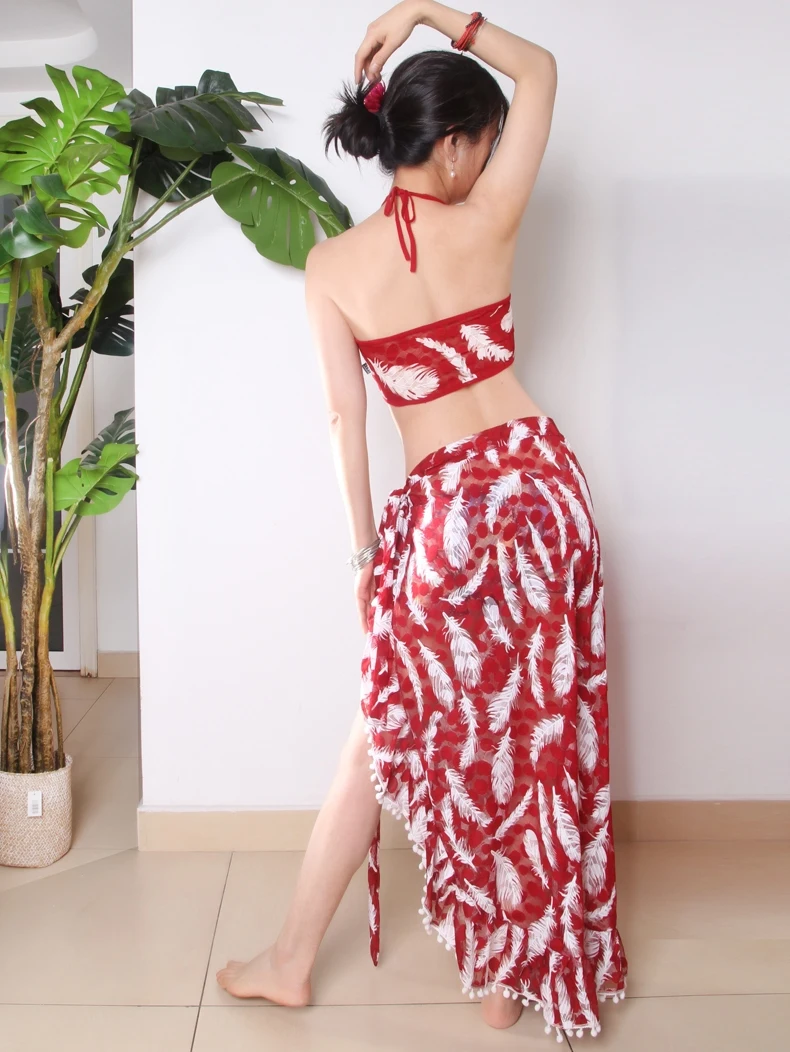 東部ベリーダンス衣装 ブラックレース練習用ワイドスリーブトップ サッシュ付き 花柄スカート メッシュネット 女性用 スポーツフィットネス