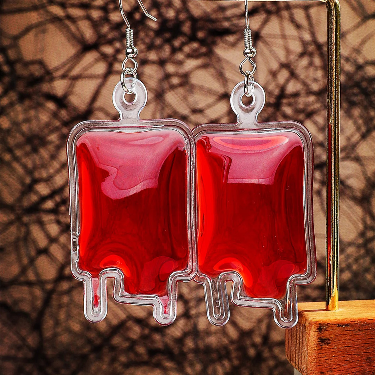 New Halloween Big Plasma Blood Bag Acrylic Drop Earrings for Women Creative Gothic Blood Pack Long Earring Vampire Jewelry Gifts