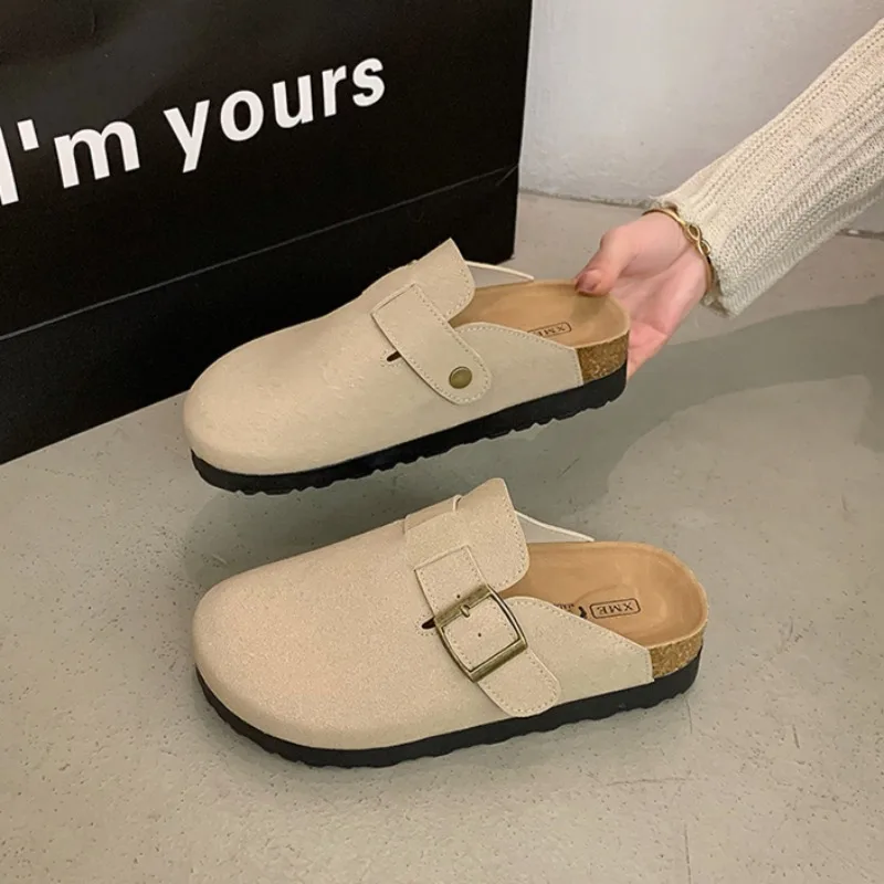 Women Suede Mules Slippers Women Fashion Clogs Cork Insole Sandals with Arch Support Outdoor Beach Slides Women Home Shoes