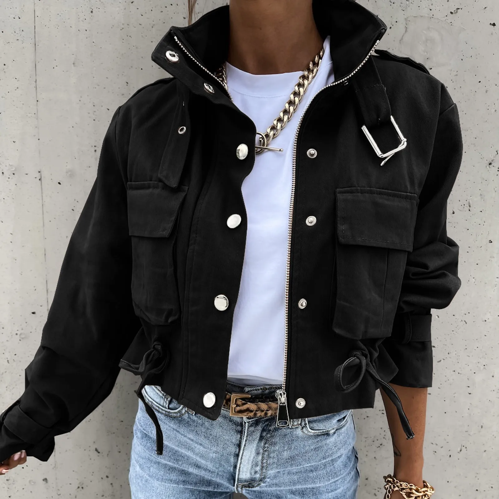 Outerwears Jackets Woman 2024 Women Casual Solid Button Long Sleeve Jacket Breasted Vest Pocket Loose Jaqueta De Couro Feminina