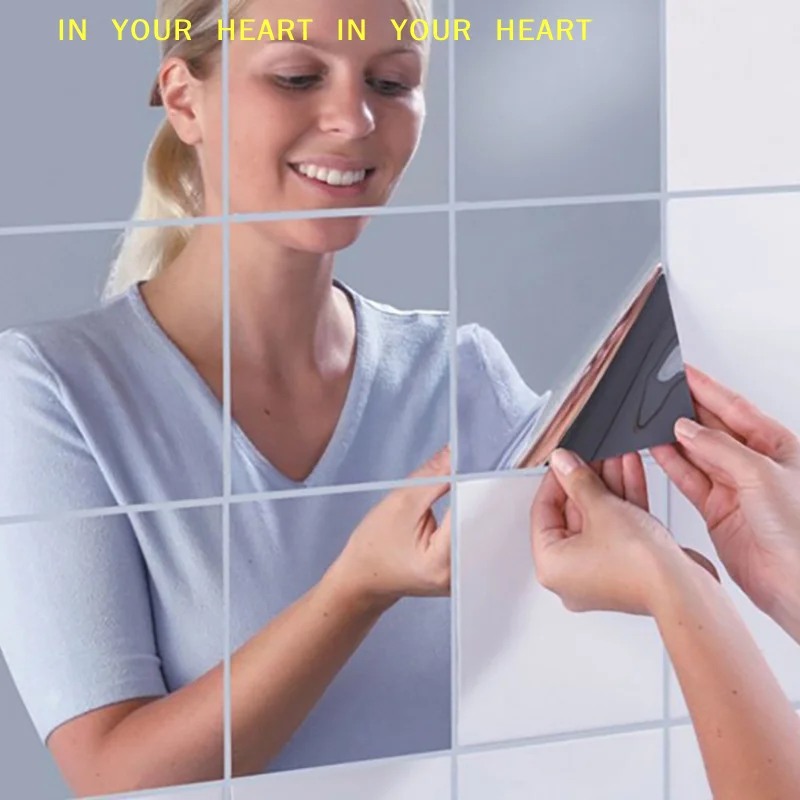 【X】Self Adhesive Removable Mirror Mounting Self Adhesive Acrylic Mirror Sheets Wall Decals New Square Mirror Wall Sticker