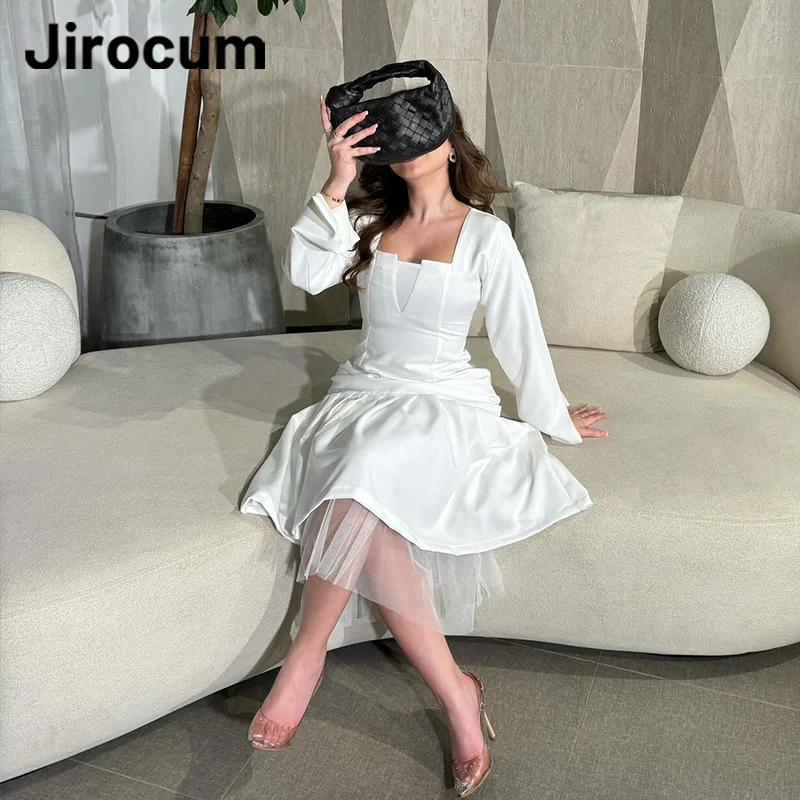 Jirocum-vestidos de graduación blancos de Arabia Saudita para mujer, línea A, cuello cuadrado Simple, vestidos de noche de fiesta, longitud de té, vestido de ocasión especial