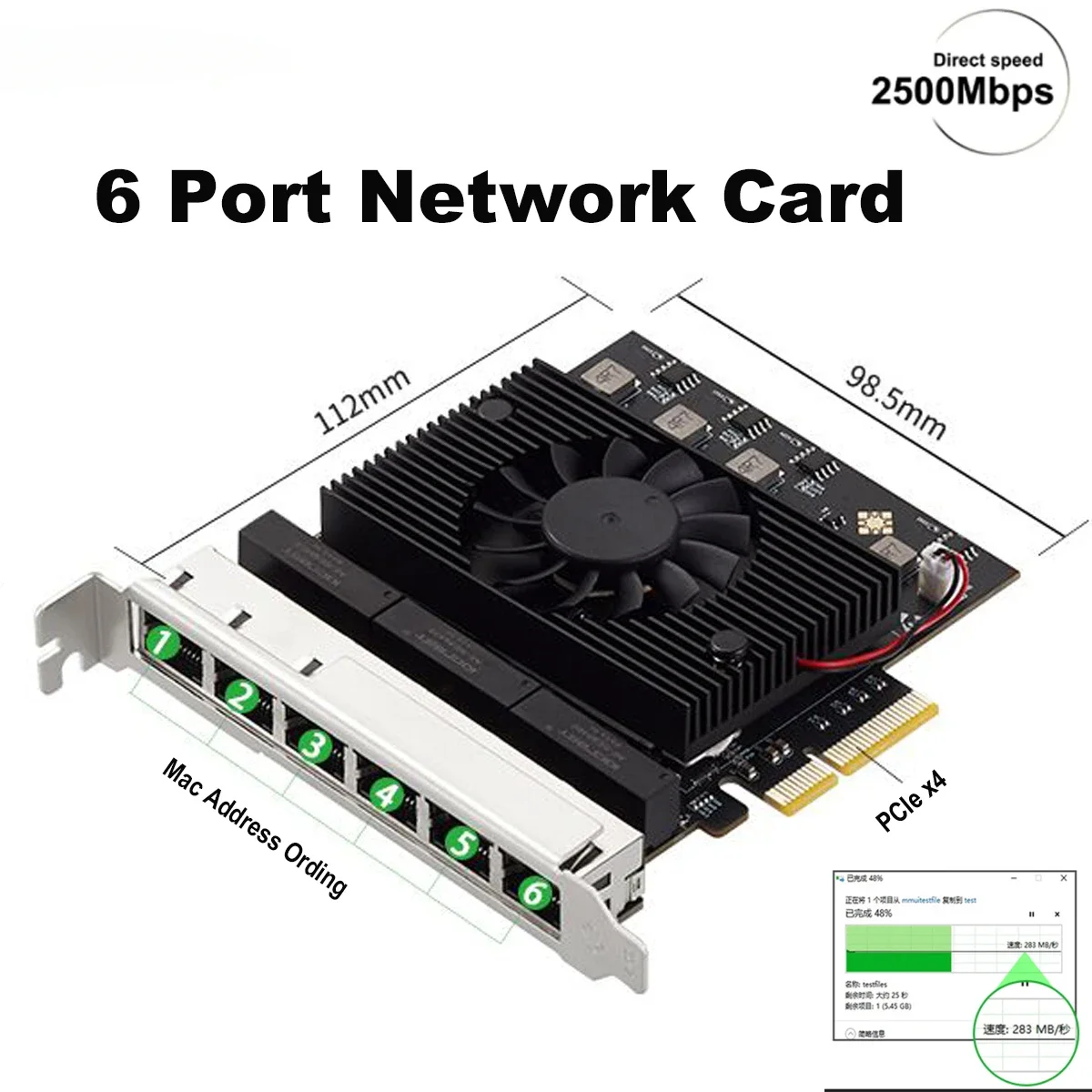 6 Ports PCIe 2.5 Gigabit Network Card RJ45 2500Mbps NIC Realtek 8125b Chip for 2.5G Vision Industrial Camera Capture Nas