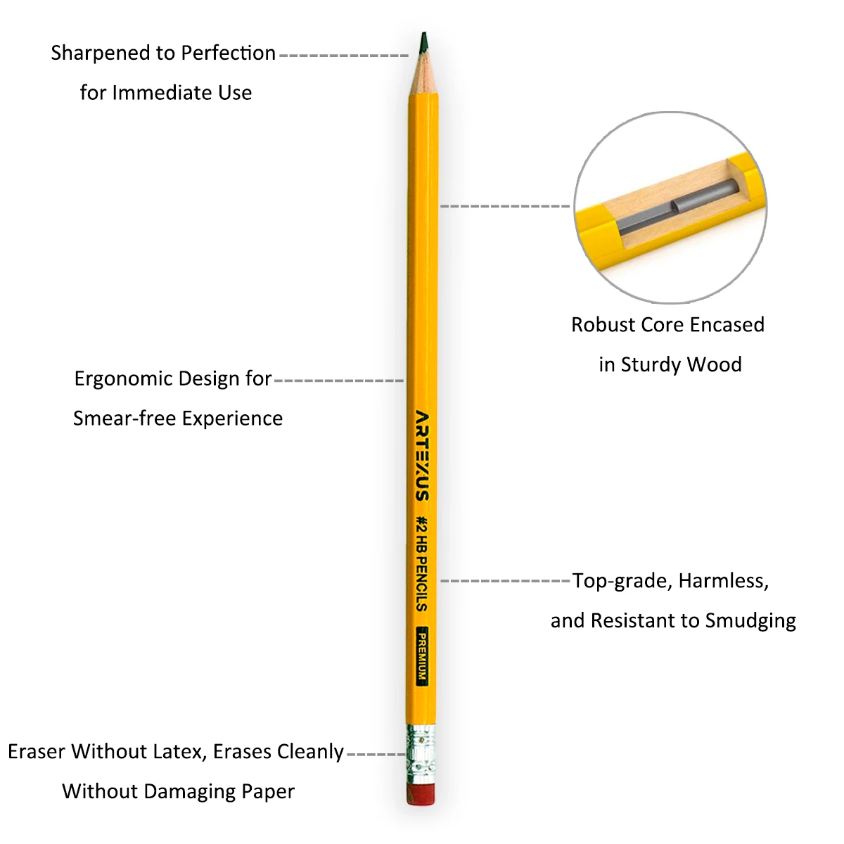 Imagem -02 - Artexus Pencils hb Pack of 12 Wood-cased Graphite Pencils in Bulk Pre Sharpened Pencils Office & School Supplies.