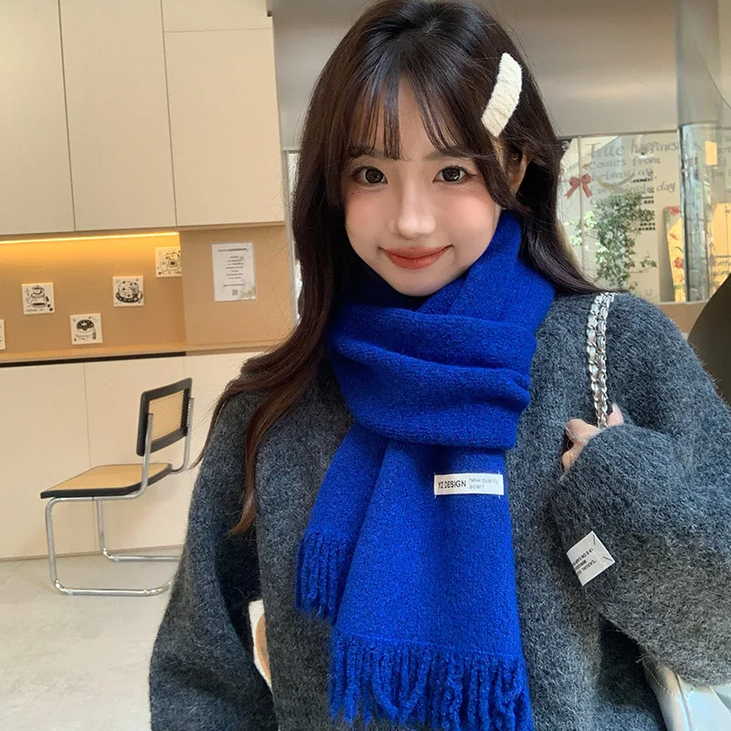 

Корейский однотонный вязаный шарф с кисточками для женщин, зимний утепленный теплый шарф для шеи, модный универсальный ветрозащитный длинный шарф, новый