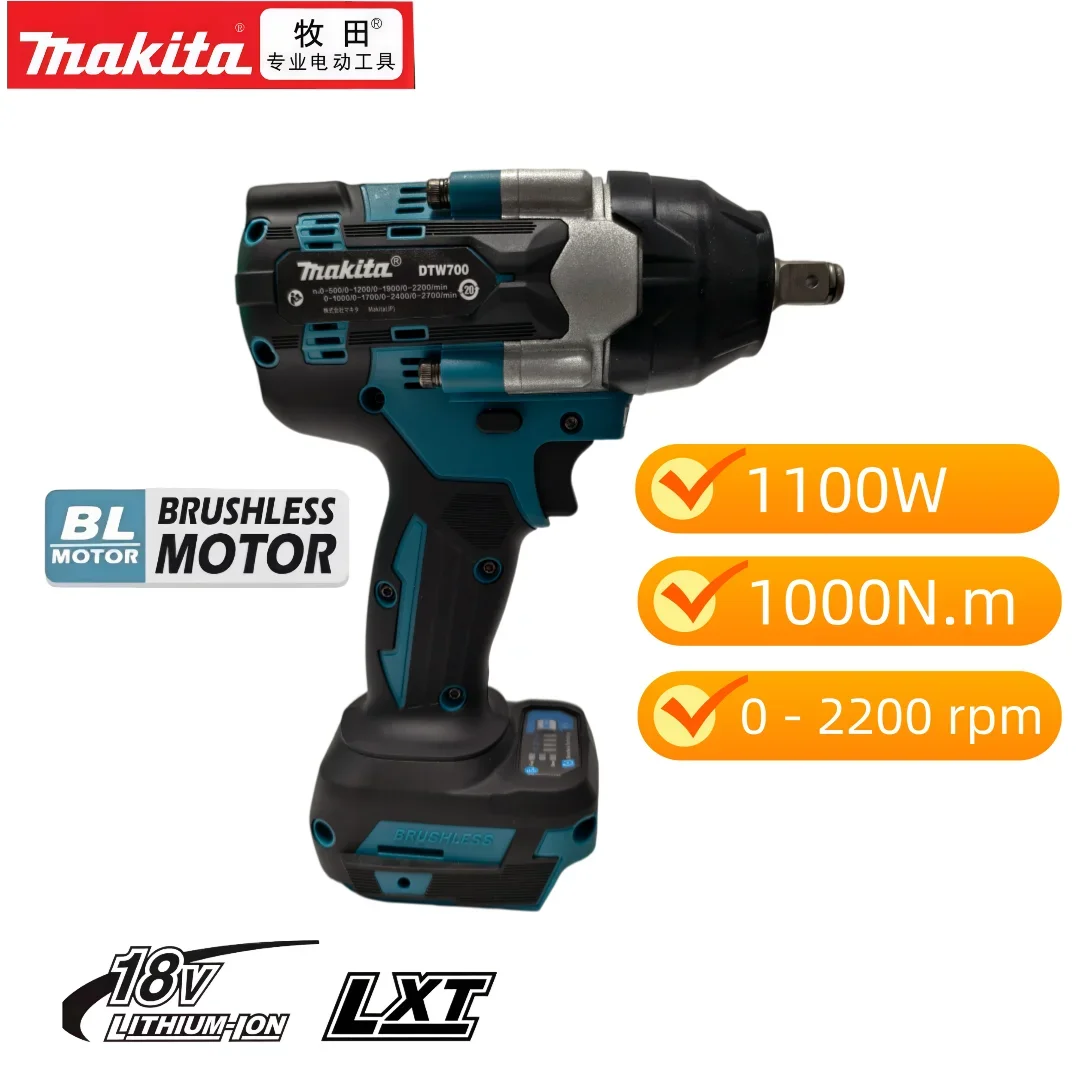 Kompatibel mit 18V Lithium-Akku Makita DTW700 1000N.m Bürstenloser Akku-Schlagschrauber 1/2 Zoll Hochleistungs-Werkzeug für LKW-Reparaturen