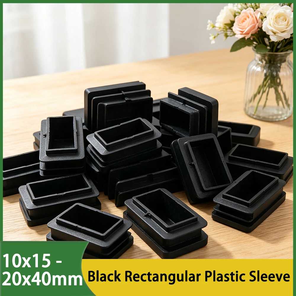 Black Rectangular Plastic Tube End Caps Furniture Foot Covers 10-20mm Square Pipe Insert Plugs Table Chair Protector Pads