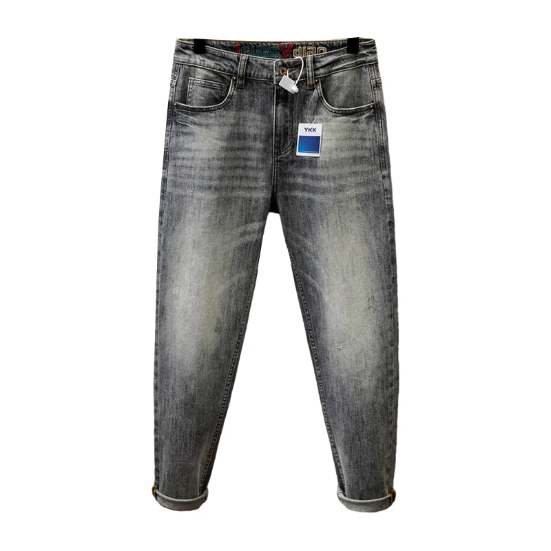 Spring and Summer Oversized Jeans Men's Street Fashion All-Match High-End Simple Leisure Washed-out Slim Fit plus Size Long