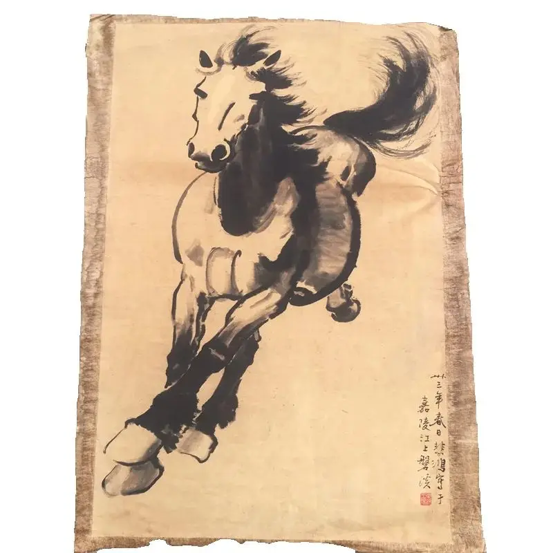 

China Old Scroll The works Painter Xu Beihong's galloping horse painting , Rice Paper Painting Slice,Decorative Picture Art