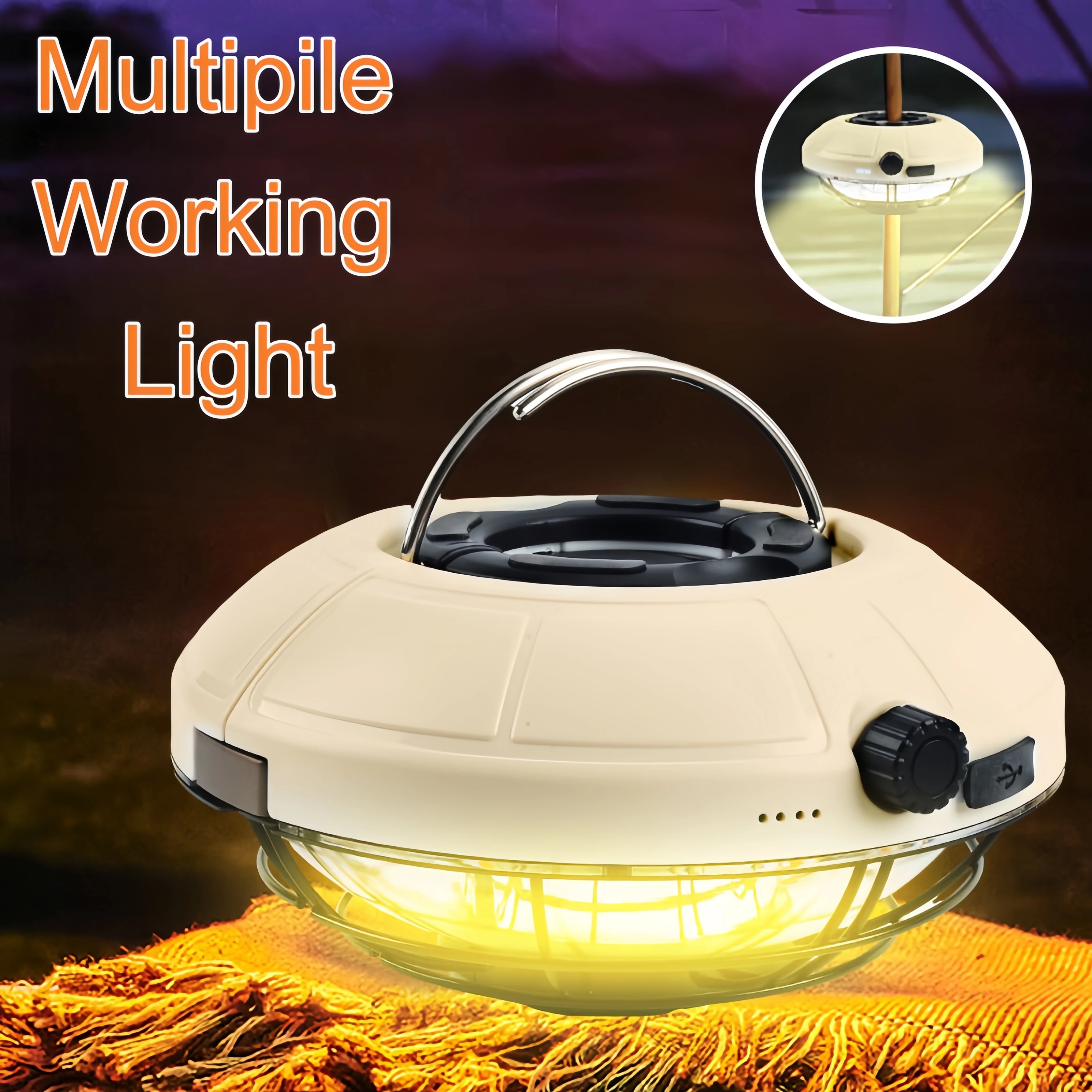 Rechargeable Cordless Umbrella Light with Tripod USB-C  Working Lamp 1/4'' Bracket Hole Dimming Fix on Pole Power Bank Lighting