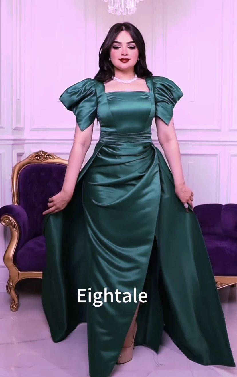 Eightale vestido verde para festa de casamento cetim mangas curtas Side Slit Sereia Formal árabe Dubai Prom Vestidos celebridade