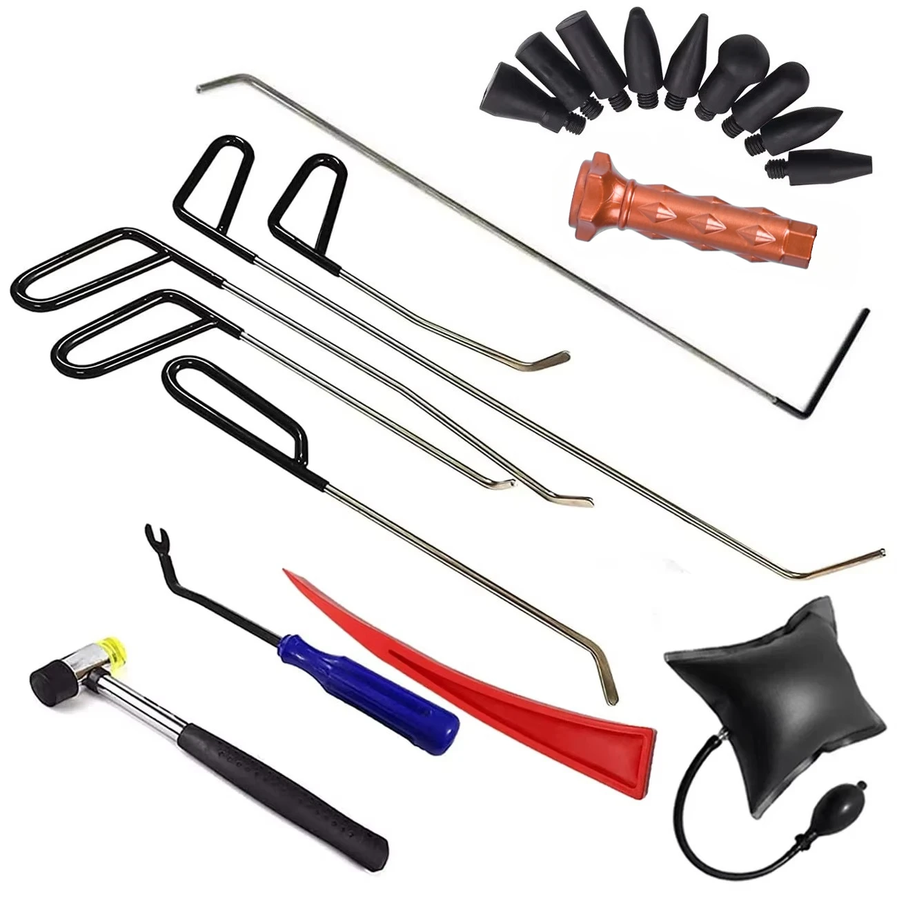 Car Dent Repair Tool Set with Multiple Long Rods, Different Shaped Tips, Handheld Hammer and Car Body Repair Accessori