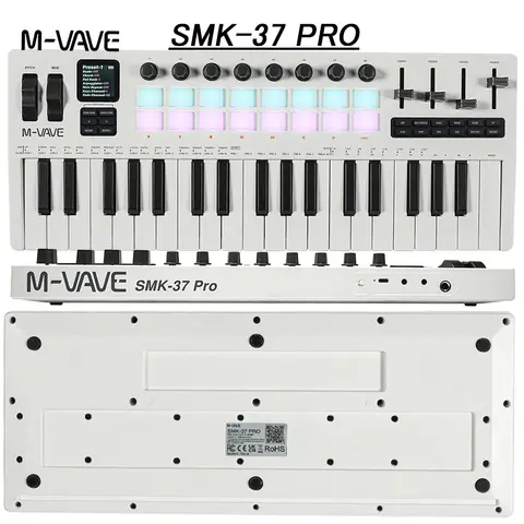 M-VAVE SMK-37 PRO Keyboard 37 key 3.5mm MIDI 16 RGB Drum Padswith Sound Source Supports Wireless Connection to Multiple Systems