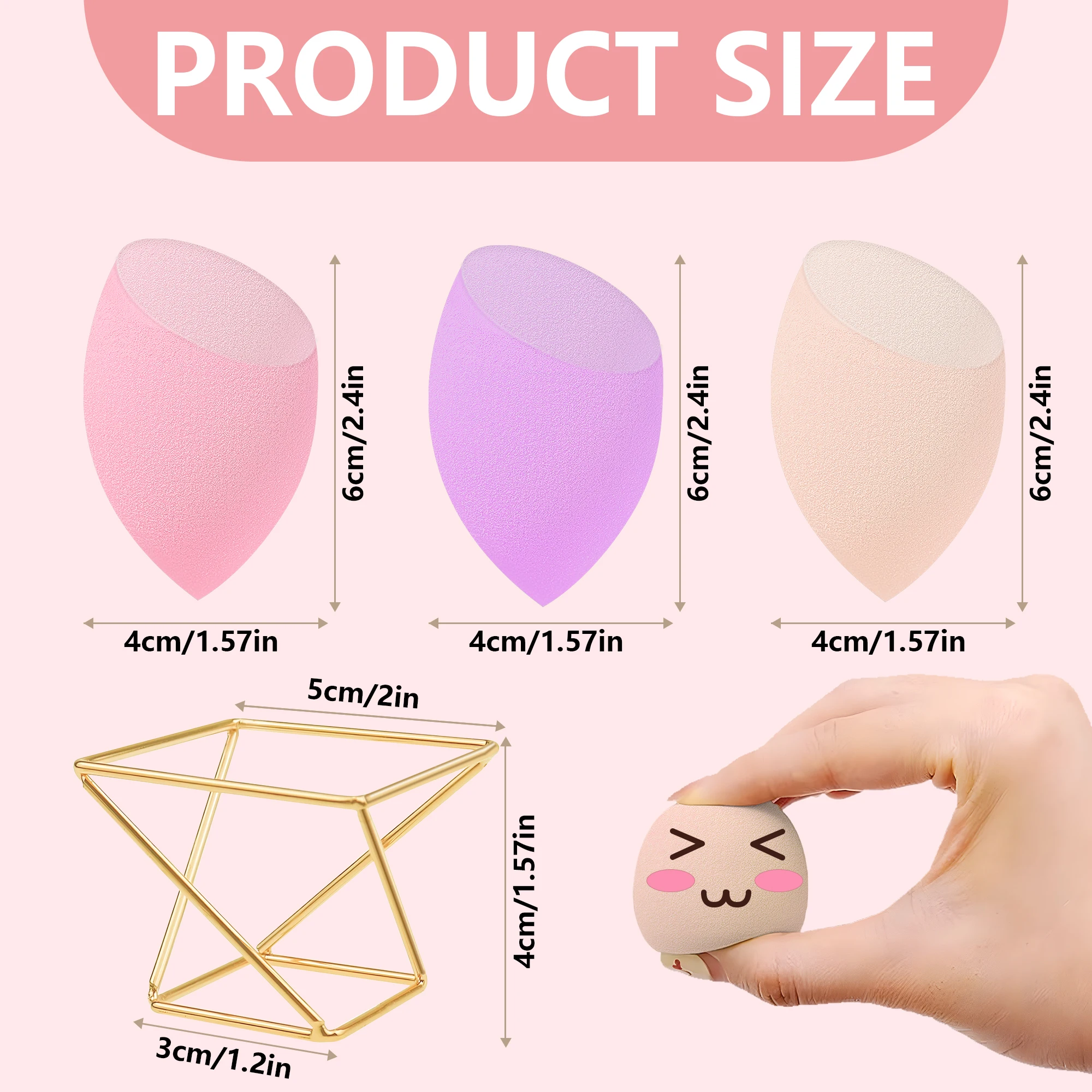 6-delige make-upsponsset + metalen houder, latexvrije schoonheidsspons voor het mengen van foundation, vloeistof, crème en poeder