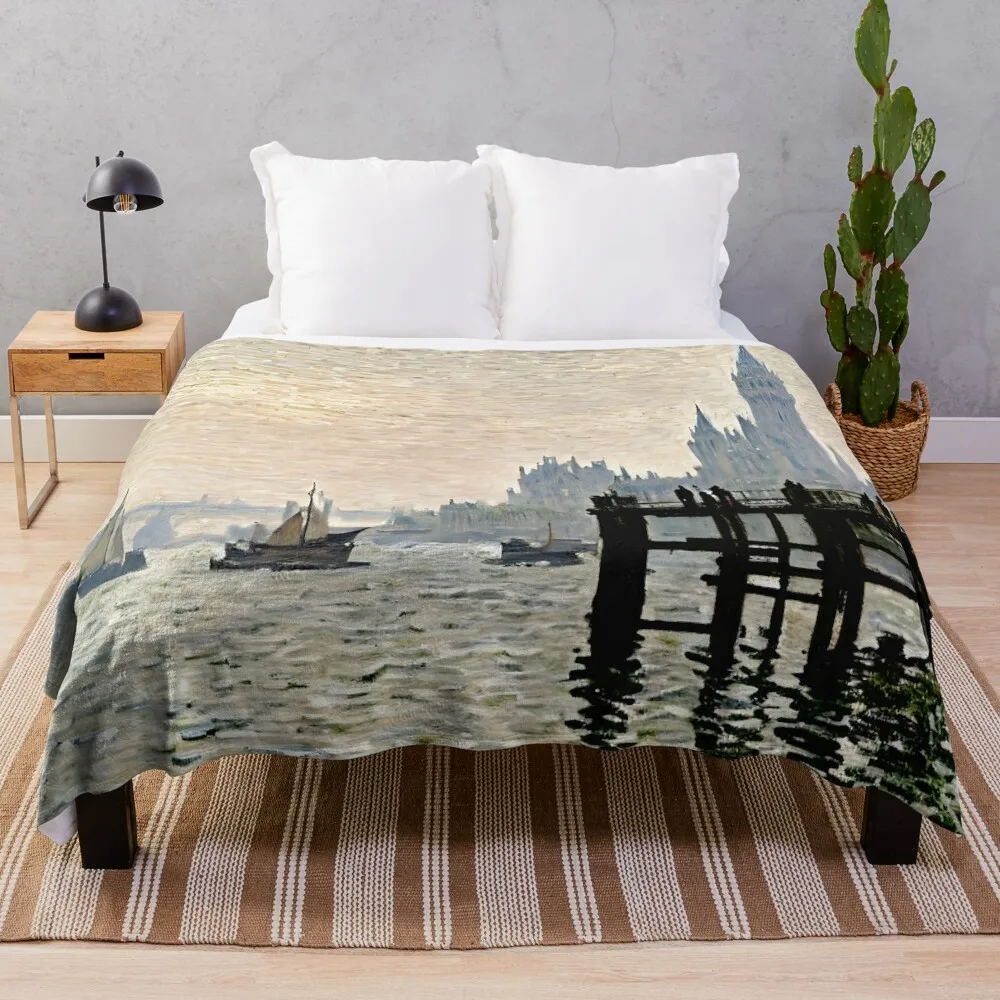 Thames Waterfront - London's Riverside Splendor Throw Blanket Beautifuls Flannel Fabric Blankets