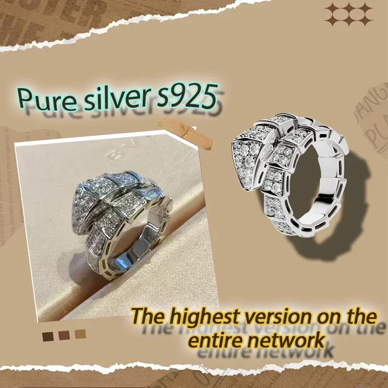 

Design inspired high-end diamond studded snake ring, pure silver S925, high-end temperament BV series ring